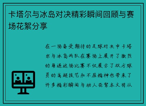 卡塔尔与冰岛对决精彩瞬间回顾与赛场花絮分享